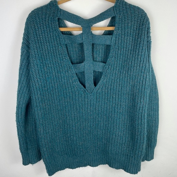Sparkle & Fade Blue Knit Cut Out Knit Sweater - Picture 5 of 7